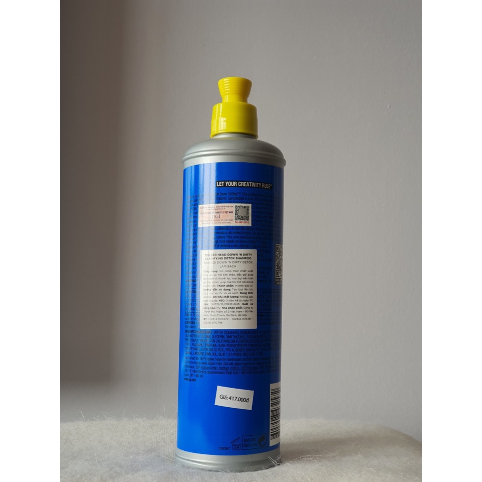 Dầu gội xả thải độc làm sạch Detox Tigi Bed Head Down 'N Dirty Clarifying 400ml