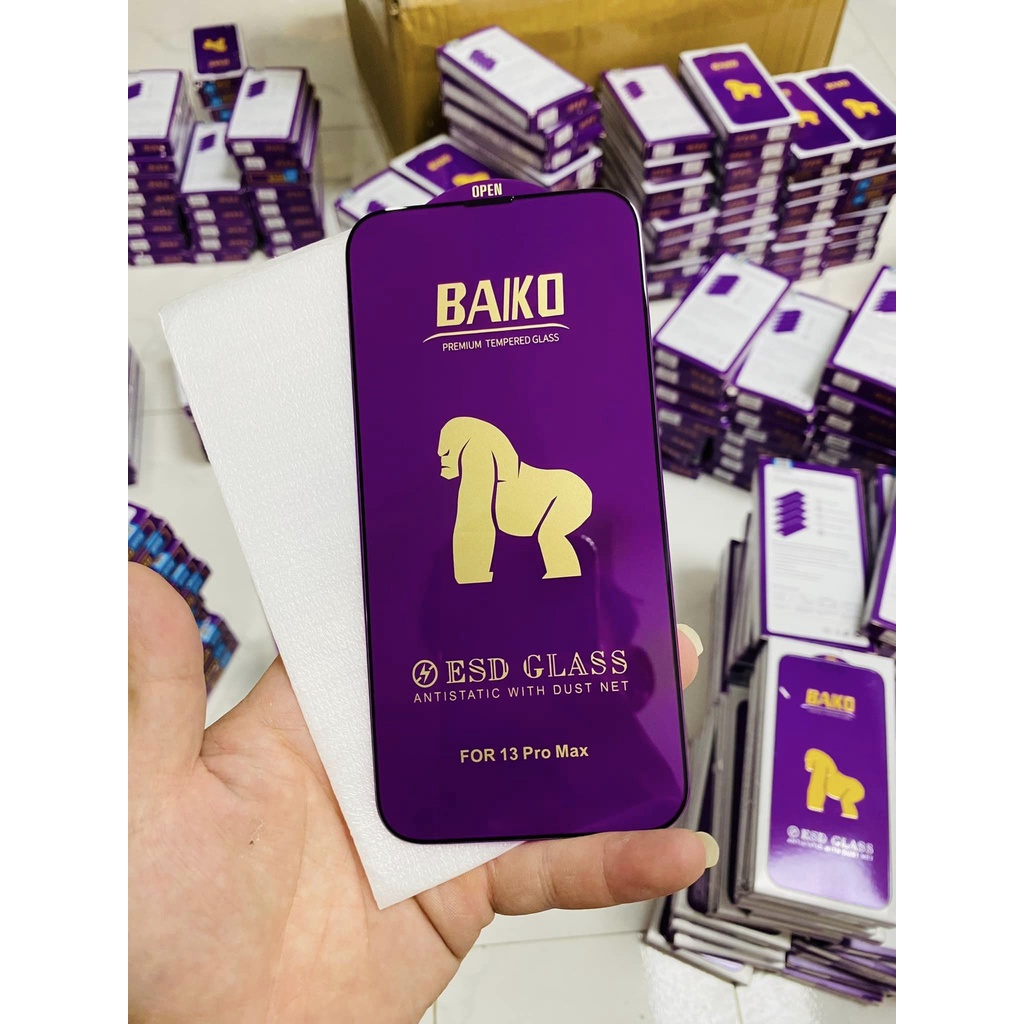 Kính cường lực Baiko tím dành cho Iphone Full màn, chống bụi - Tặng bộ khăn lau màn hình