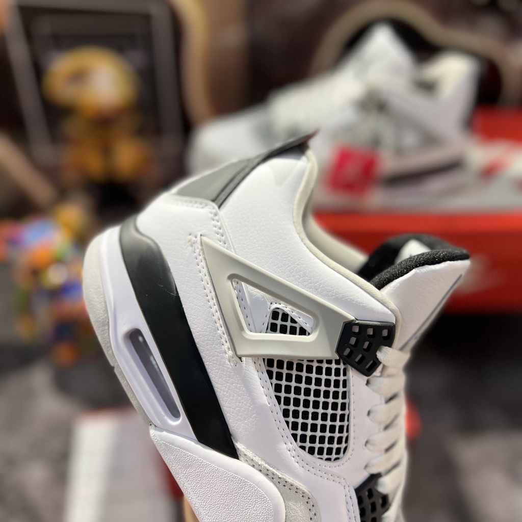 Giày Thể Thao Jordan 4 Off White Retro GS Military Black JD4 Đen Trắng