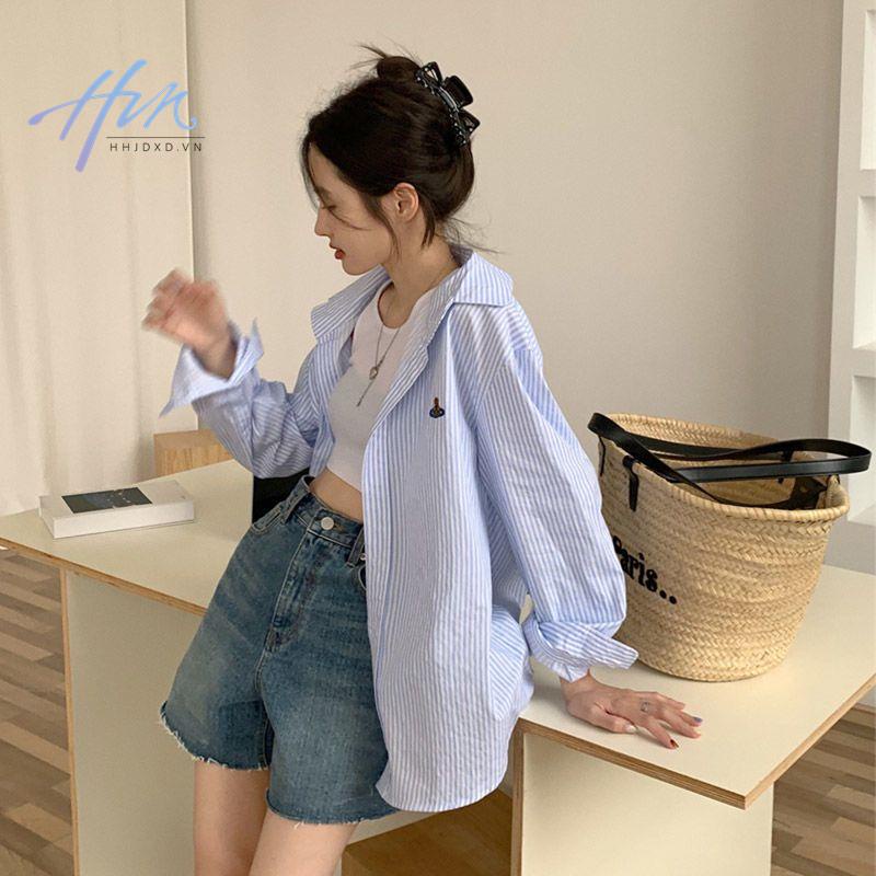 Áo Sơ Mi Nữ Tay Dài Kẻ Sọc Thời Trang Hàn Quốc