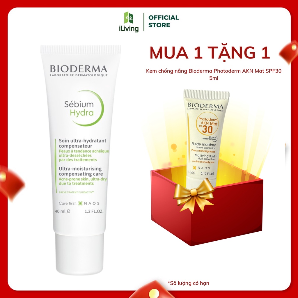 Kem dưỡng ẩm giảm khô căng, bong tróc cho da mụn Bioderma Sebium Hydra 40ml ILIVING-BIOKDPH40