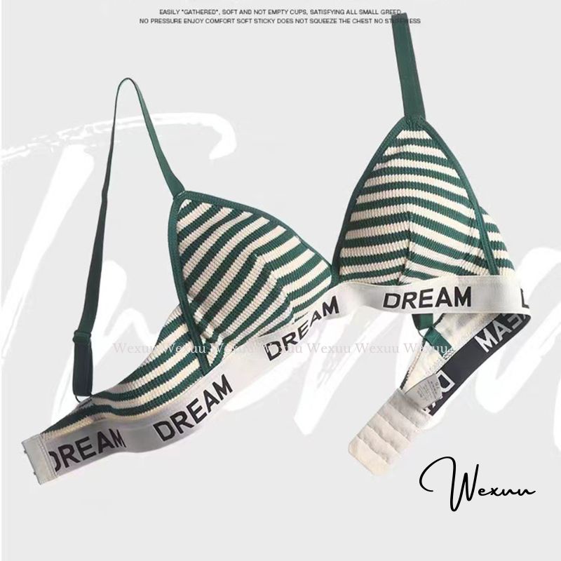 Áo lót nữ viền chữ DREAM không gọng đệm mỏng WEXUU chất liệu len mềm mại cao cấp, họa tiết kẻ cá tính- AV72