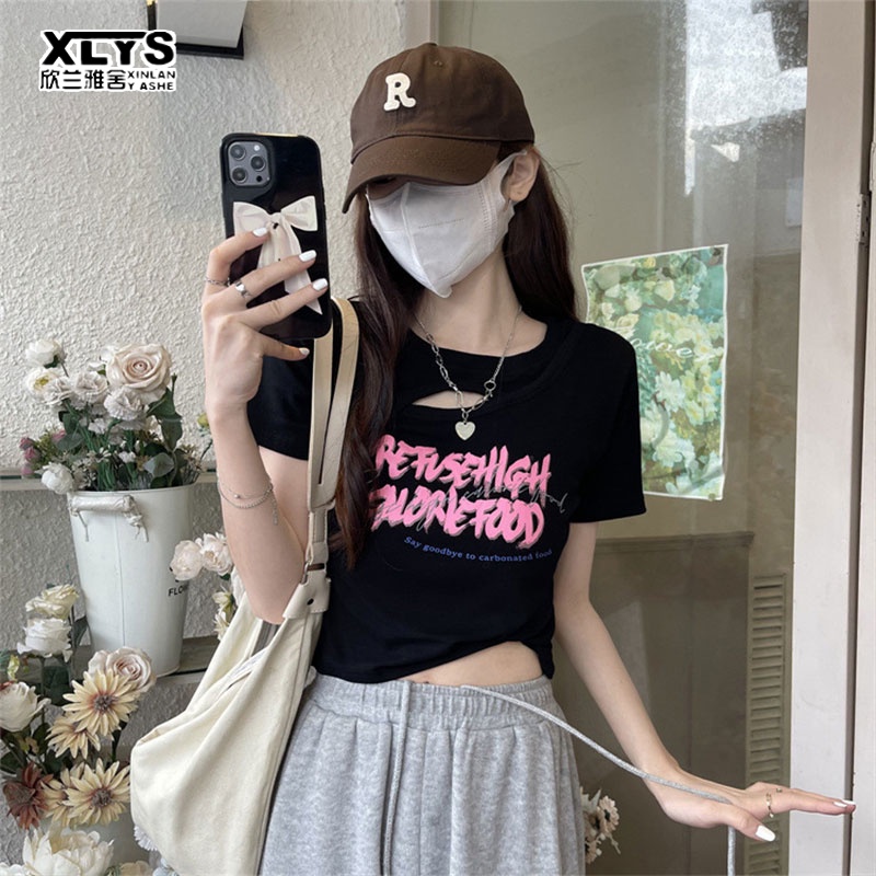 Áo thun XINLANYASHE crop top in họa tiết thời trang Hàn Quốc cho nữ