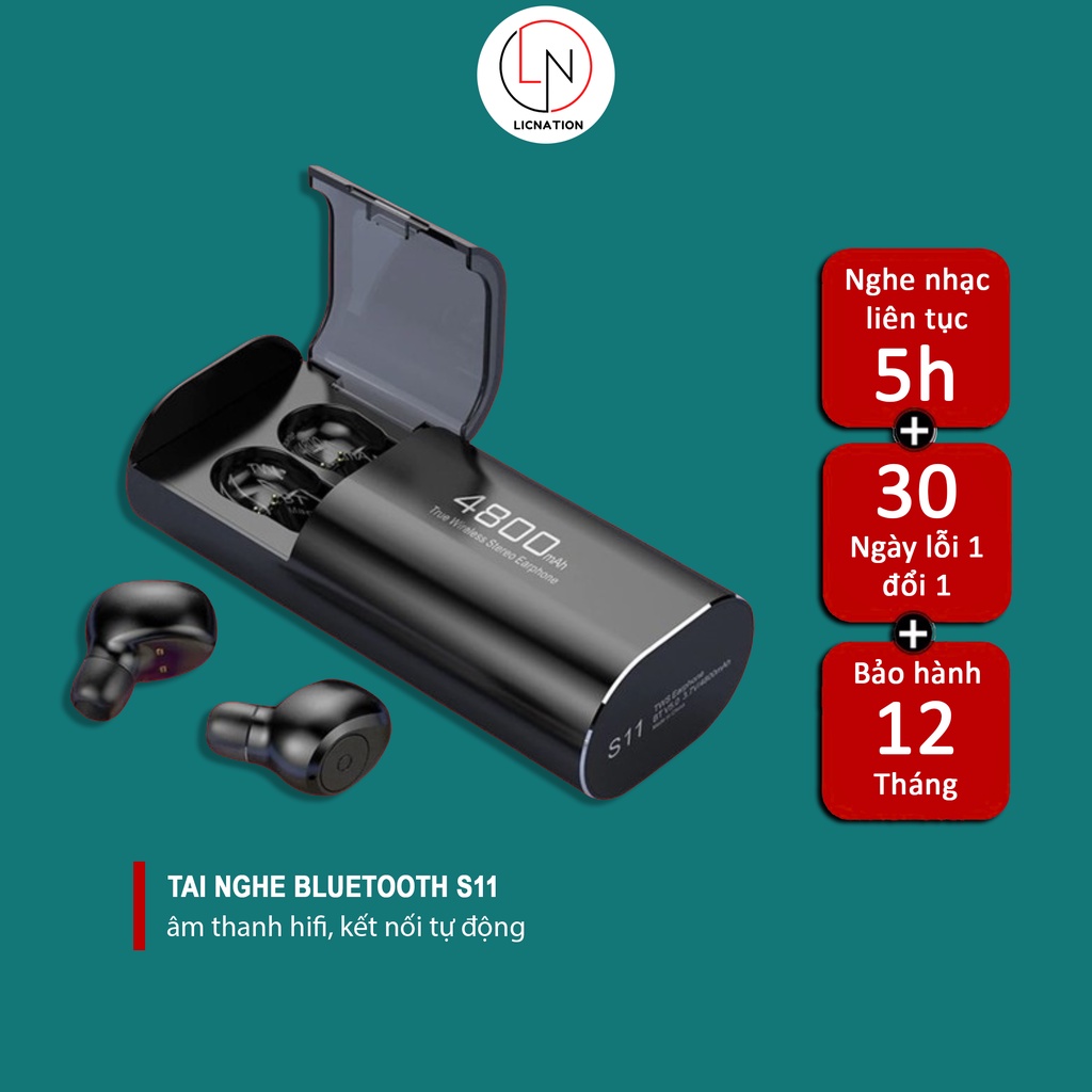 Tai nghe Bluetooth S11 Chĩnh hãng LICNATION bản Quốc tế không dây kiêm sạc dự phòng 4800mAh chống nước IPX5 chống ồn