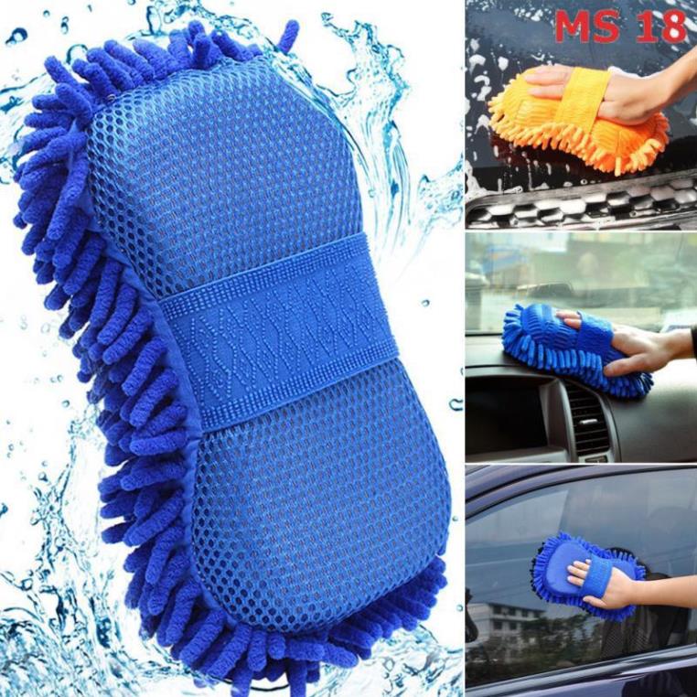 . Găng tay rửa xe sợi Microfiber có bông mút - Mút rửa xe ô tô