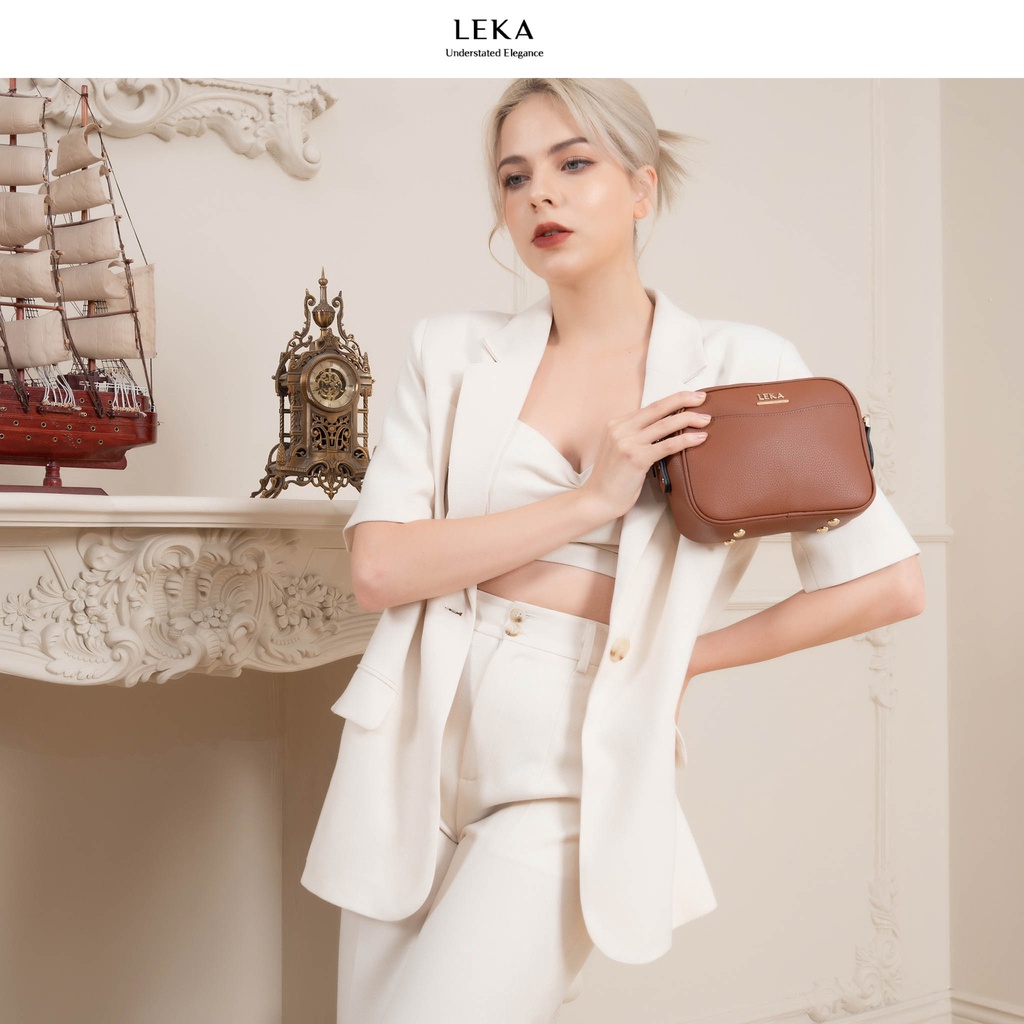 Túi đeo chéo nữ da bò thật LEKA - Dáng công sở, đi chơi - Túi GAIA Camera 19.5