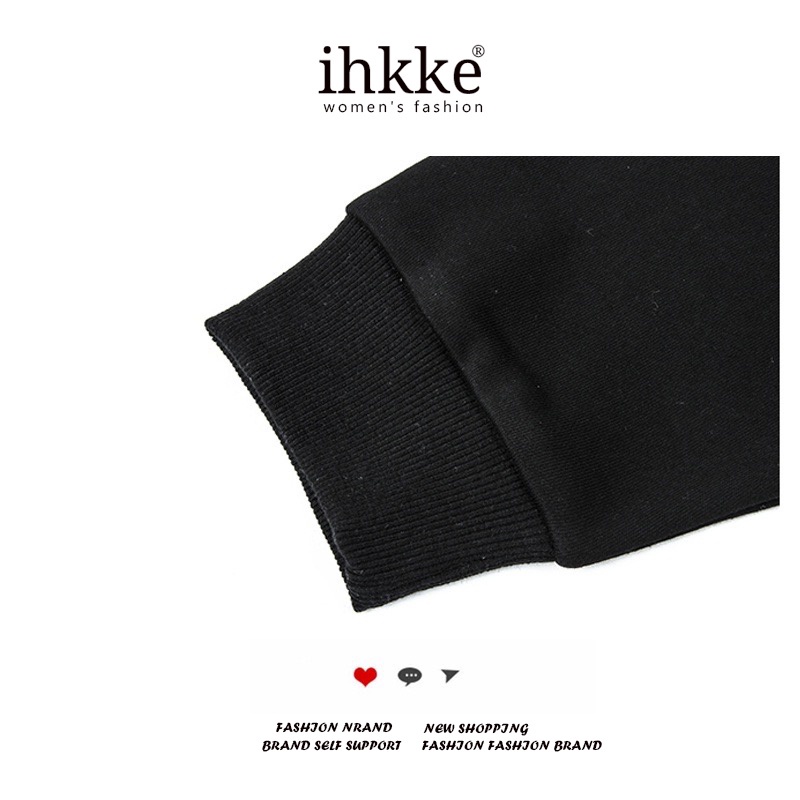 Áo sweater ihkke oversize màu đen cổ tròn thời trang Hàn Quốc cho cặp đôi