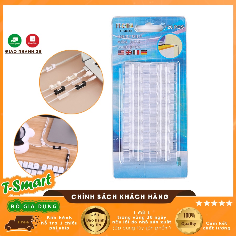 Bộ 20 Miếng Nẹp Nhỏ Dán Tường Đi Dây Điện - Kẹp Cố Định Dây Chuột, Dây Sạc Gọn Gàng Bàn Làm Việc Tiện Dụng