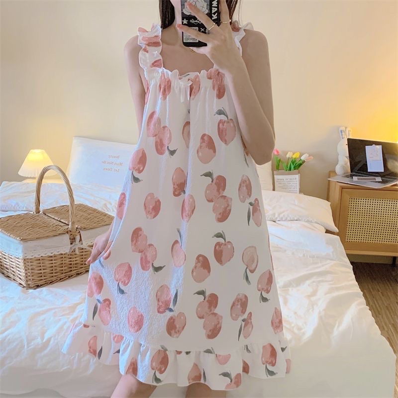 váy ngủ mặc nhà dễ thương kiểu mới hai dây bản to nhún bèo nữ tính 2022 | BigBuy360 - bigbuy360.vn
