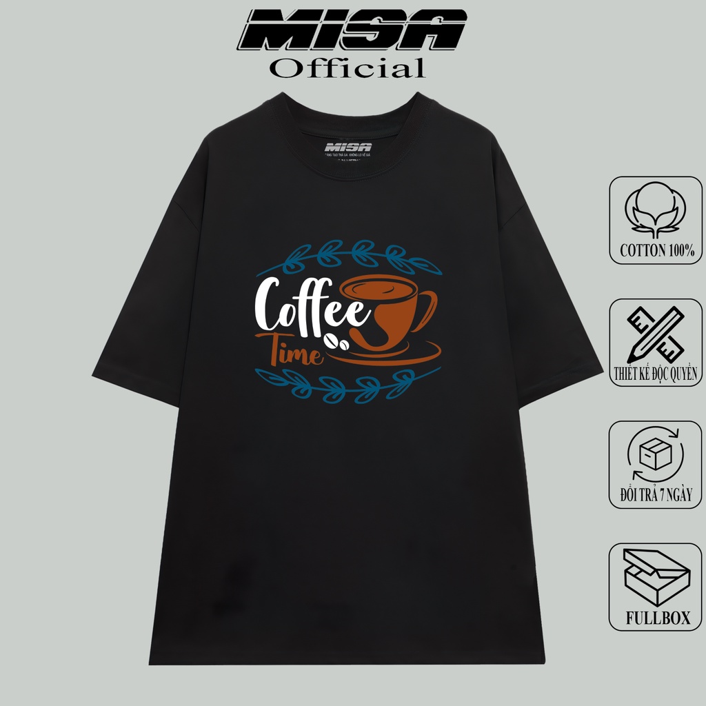 Áo thun nam nữ form rộng tay lỡ MiSa chất vải cotton màu đen BST Cafe dành cho các tín đồ ghiền cafe