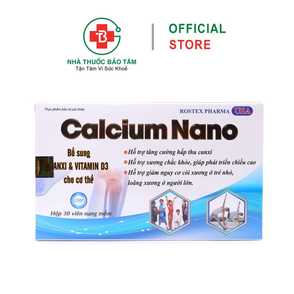 Calcium Nano bổ sung canxi, vitamin D3 tăng chiều cao - 30 viên [Calcium Nano Xanh dương]