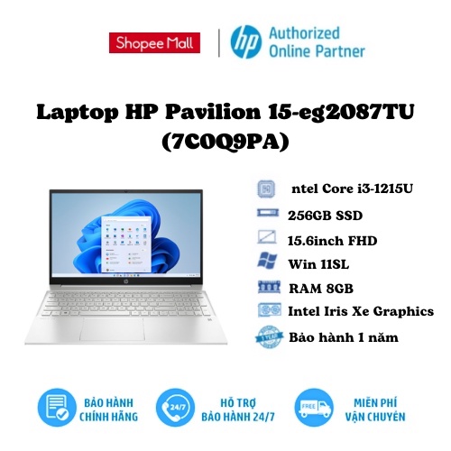 Laptop HP Pavilion 15-eg2087TU (7C0Q9PA)/ Bạc/ Intel Core i3-1215U (upto 4.4Ghz, 10MB)/ RAM 8GB/ 256GB SSD