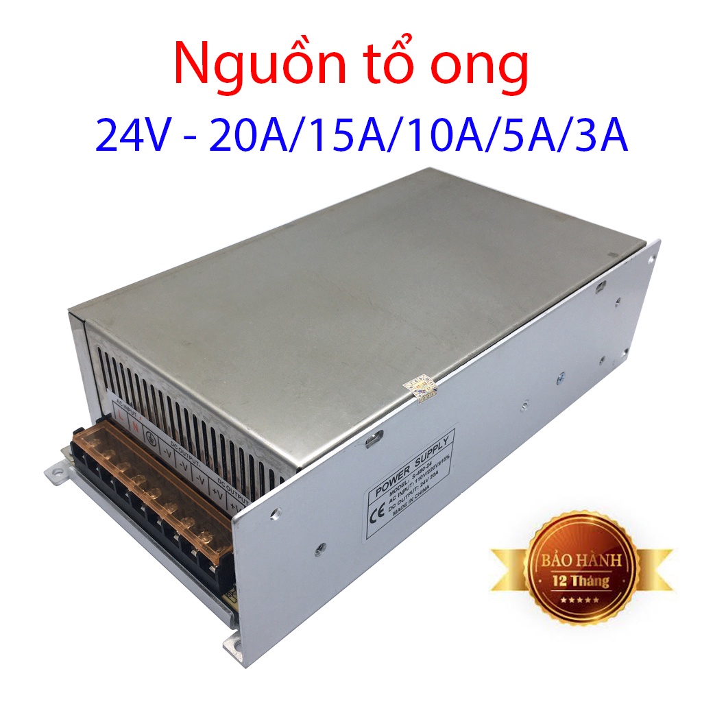 Nguồn tổ ong, Nguồn 24V - 20A/15A/10A/5A/3A dùng cho hệ thống đèn Led, Motor, Máy Phun sương mini...