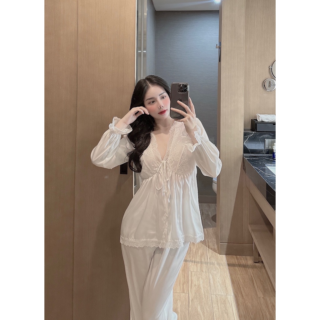 Đồ bộ nút ngọc tiểu thư hàng thiết kế lụa latin siêu xinh