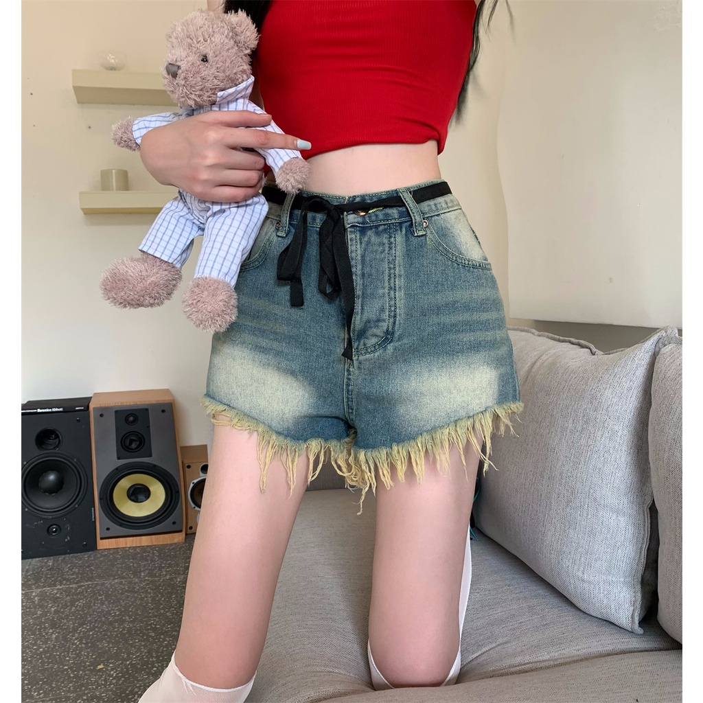 Lalisas Quần Short denim Lưng Cao Phong Cách retro Hàn Quốc Thời Trang Cho Nữ