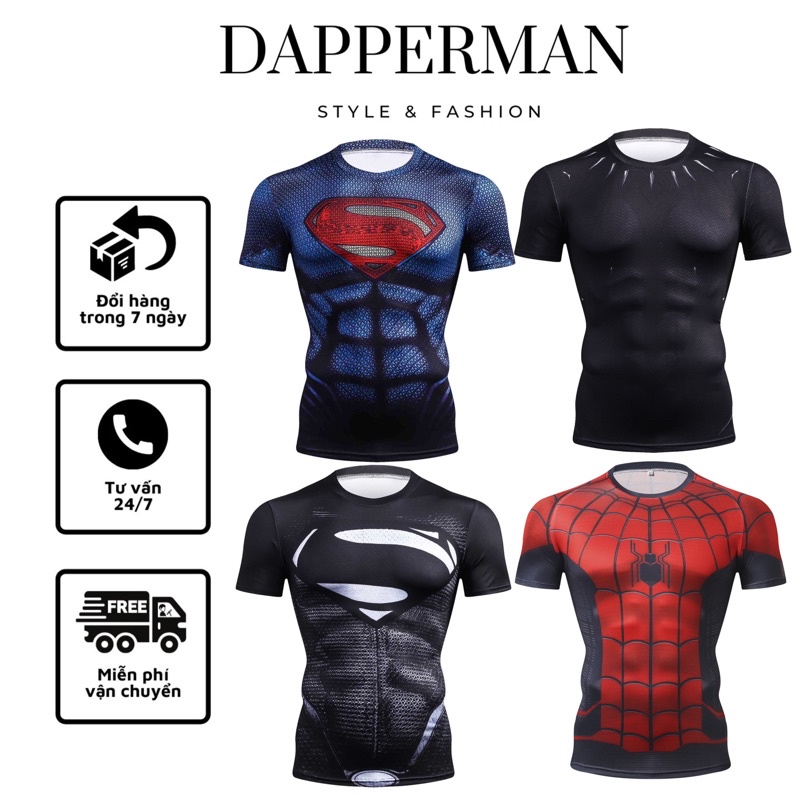Áo thun siêu anh hùng unisex ôm body tập gym thể thao vận động DAPPERMAN