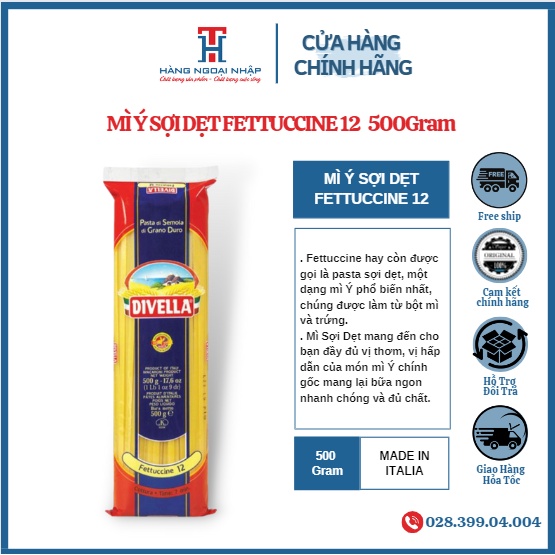 Mì Ý Sợi Dẹt Cao Cấp Fettuccine 12 DIVELLA 500G [Nhập Khẩu Chính Hãng Ý]