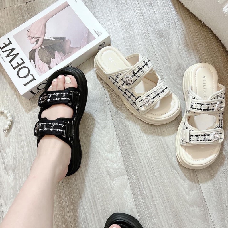 Dép xuồng đế bánh mì quai ngang dạ tweet cao cấp