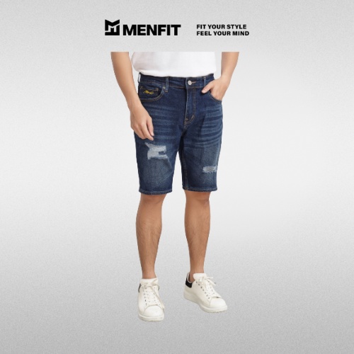 Quần short jean nam xanh rách MRC 0134 chất cotton cao cấp, form ôm vừa vặn, tôn dáng, trẻ trung - MENFIT