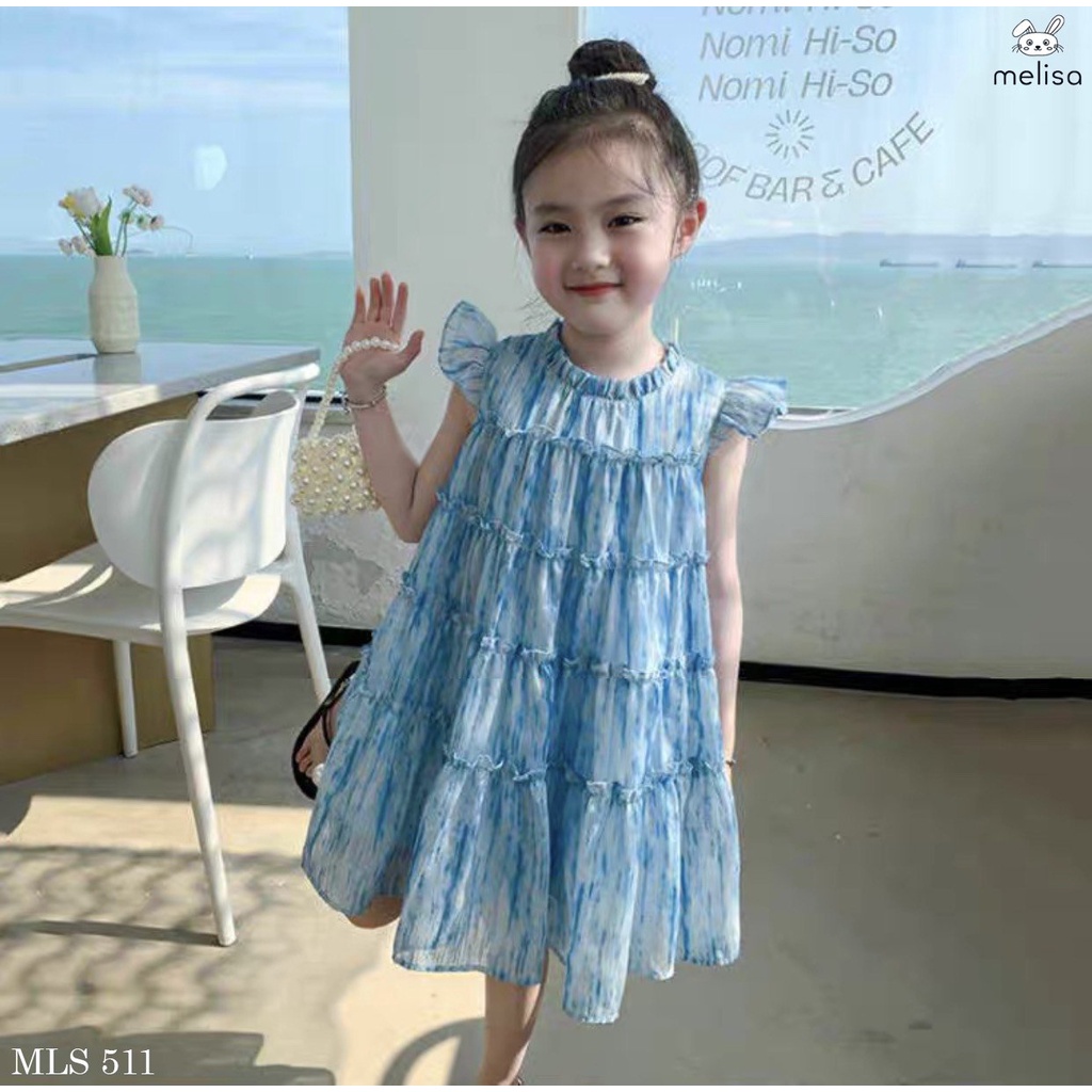 Váy đầm bé gái Melisa nhiều tầng loang xanh V2320