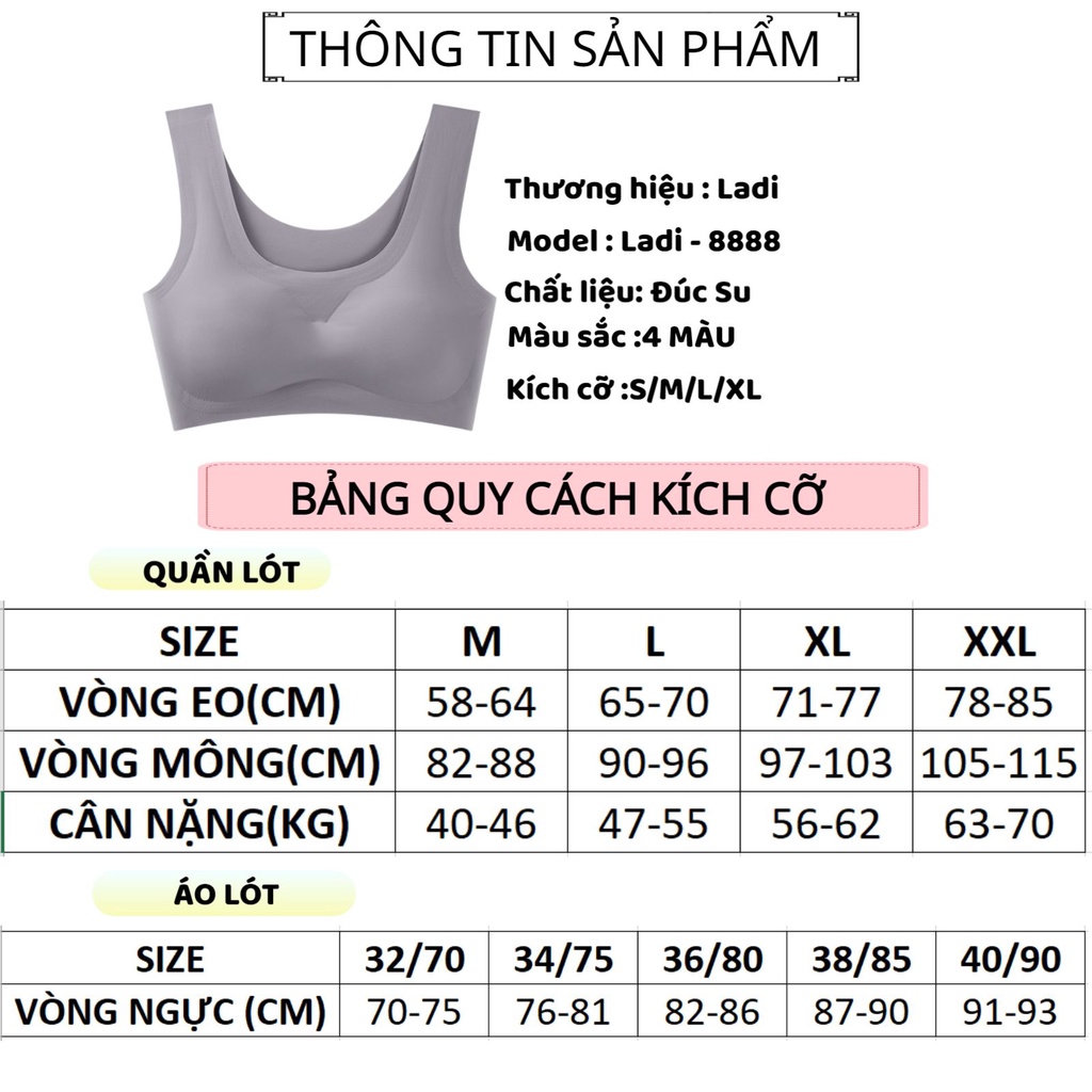 Áo Bra Nữ Ladi Thiết Kế Đúc Su Cổ Tròn Nâng Ngực Mềm Mại Thoáng Mát Đệm Bàn Tay Cao Cấp Mã 8888