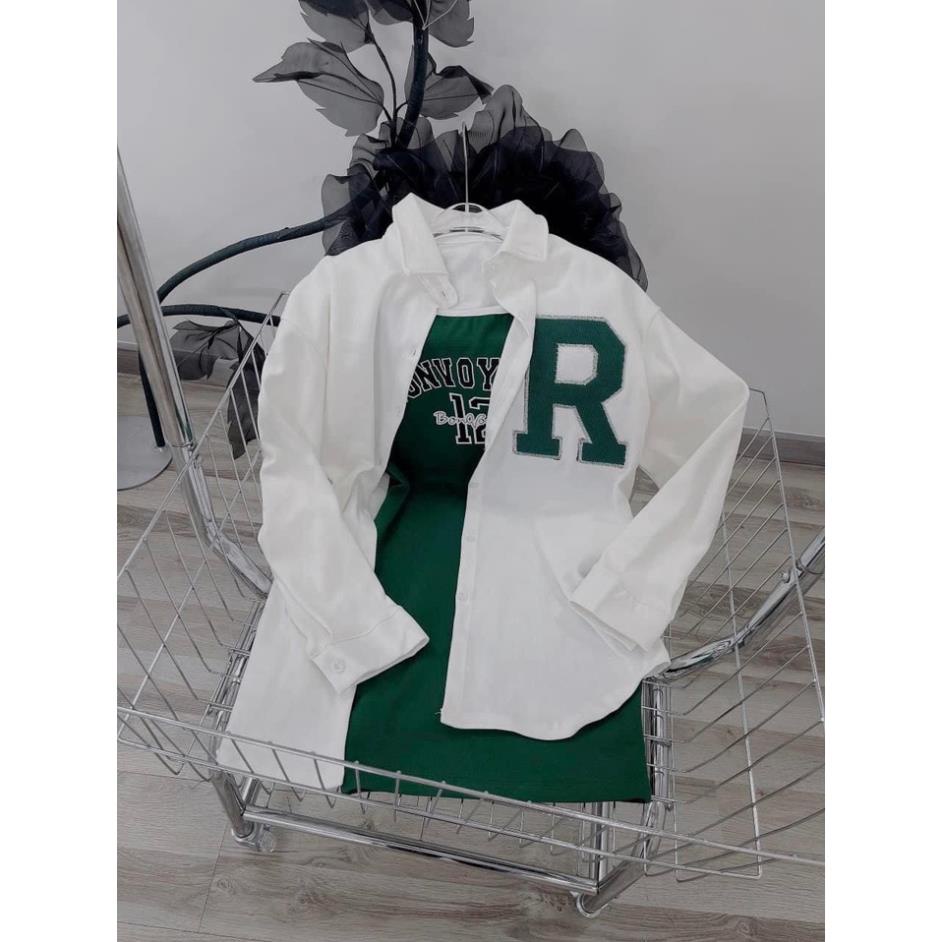 Set váy Body nữ, áo sơ mi dáng dài trùm V3 váy 2 dây body chất thun co dãn 4 chiều