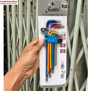 Bộ lục giác bông mai có lỗ 9 món dài thép S2-CRV ( nhiều màu sắc) T10-T50 SANTA 55-889