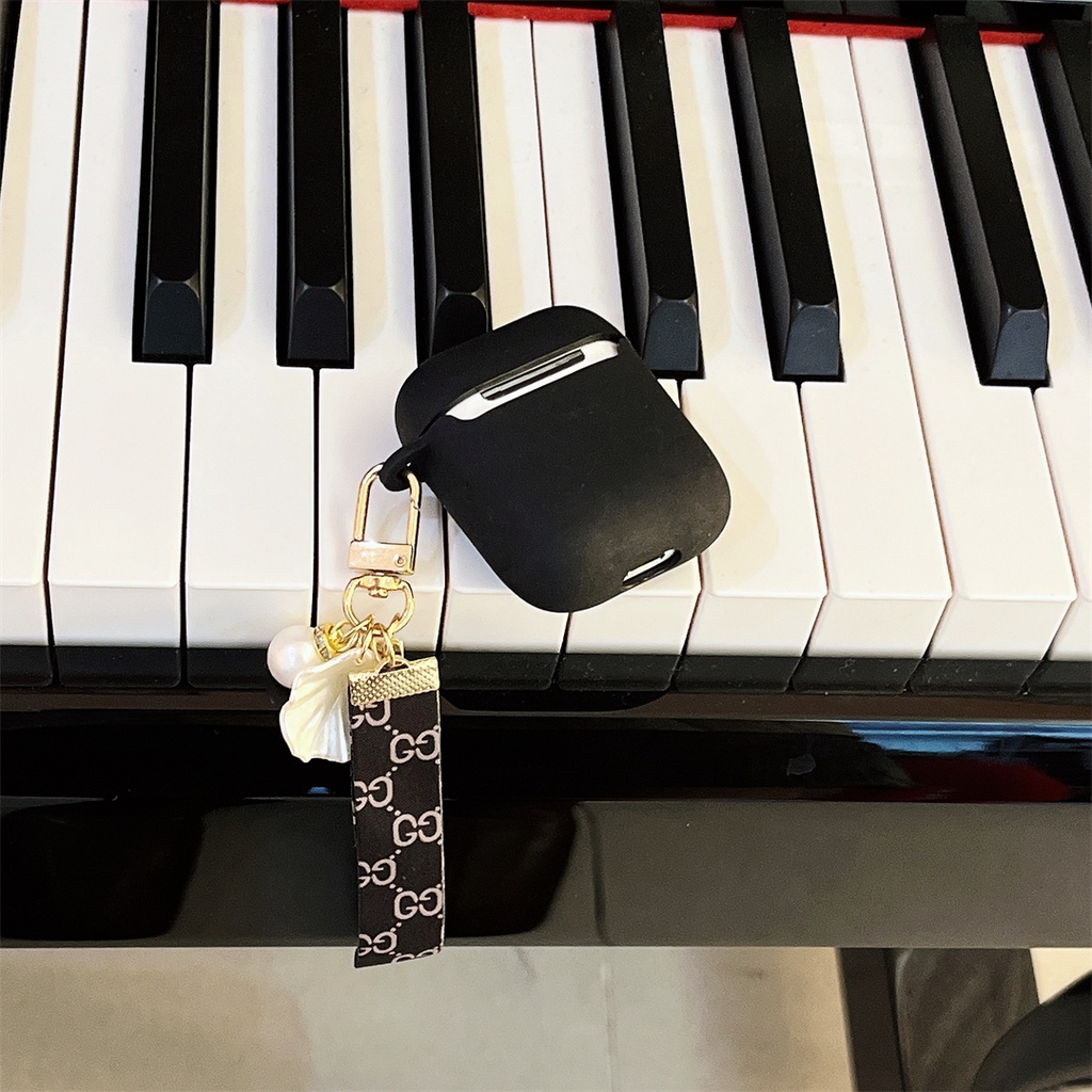 Vỏ Bảo Vệ Hộp Sạc Tai Nghe AirPods pro 2 pro 1 / 2 3 Hình Nơ Đính Ngọc Trai Đen Dễ Thương