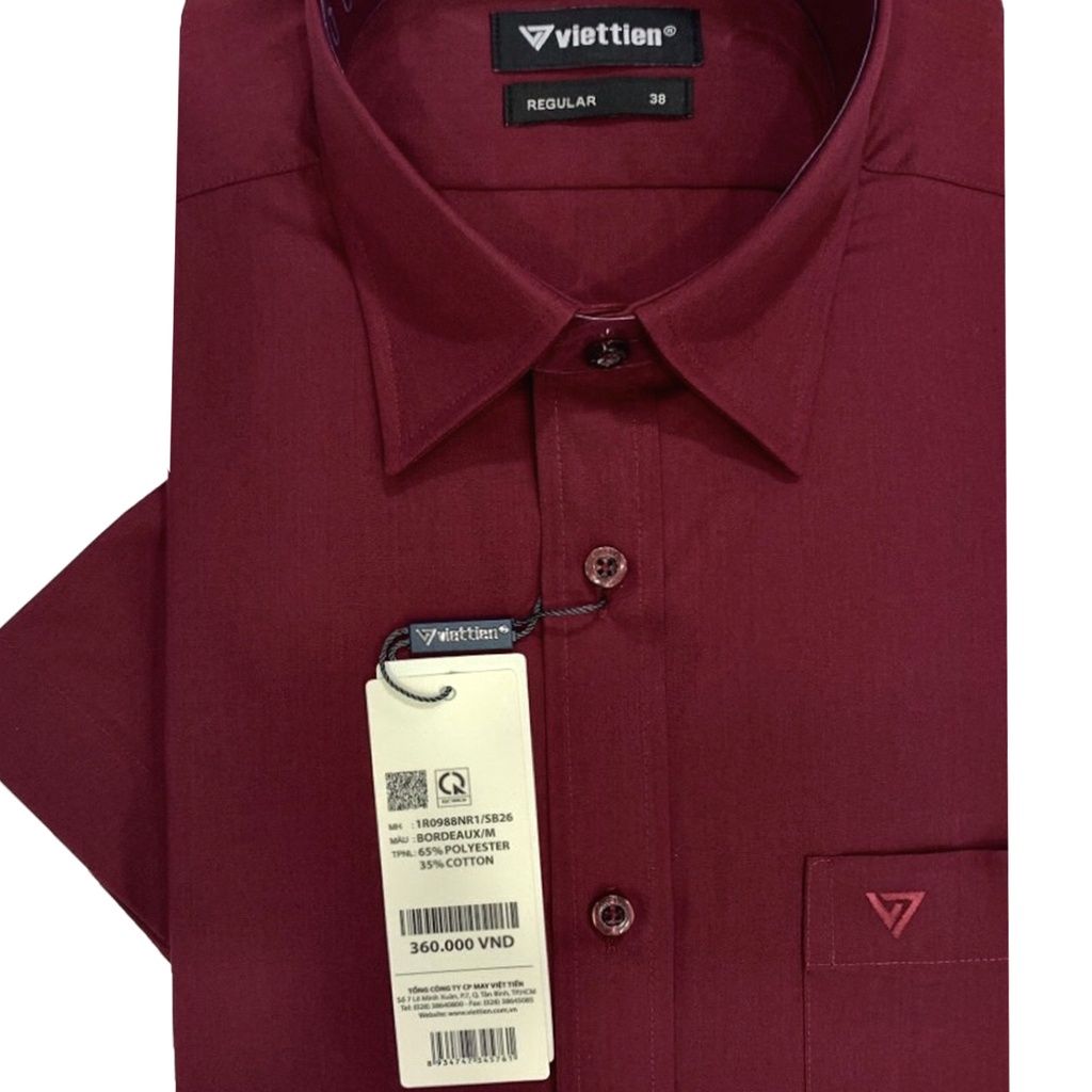 Áo sơ mi ngắn tay việt tiến màu đỏ đô