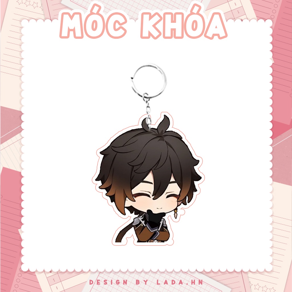 Móc khóa mô hình standee đứng để bàn Zhongli Genshin Impact Lada anime đáng yêu chibi trang trí quà tặng