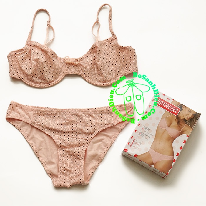 Set đồ lót không độn mút hiệu Roberta hàng xuất ý thun cotton cho các bé tuổi teen và người lớn màu hồng cam