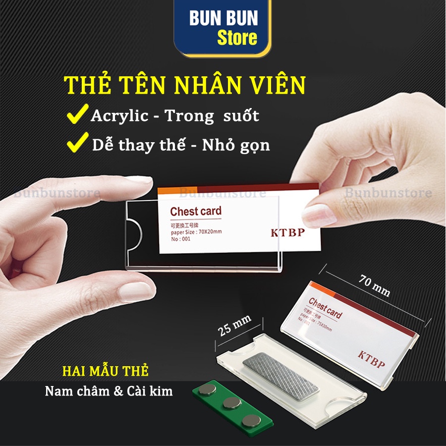 Bảng tên nhân viên cài áo - Nam châm & Kim ghim, Hàng đẹp bao đổi trả nếu sai, anh chị không ưng
