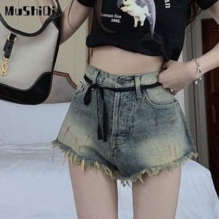 Mushiqi Quần Short denim Lưng Cao Dáng Ôm Thời Trang Cho Nữ