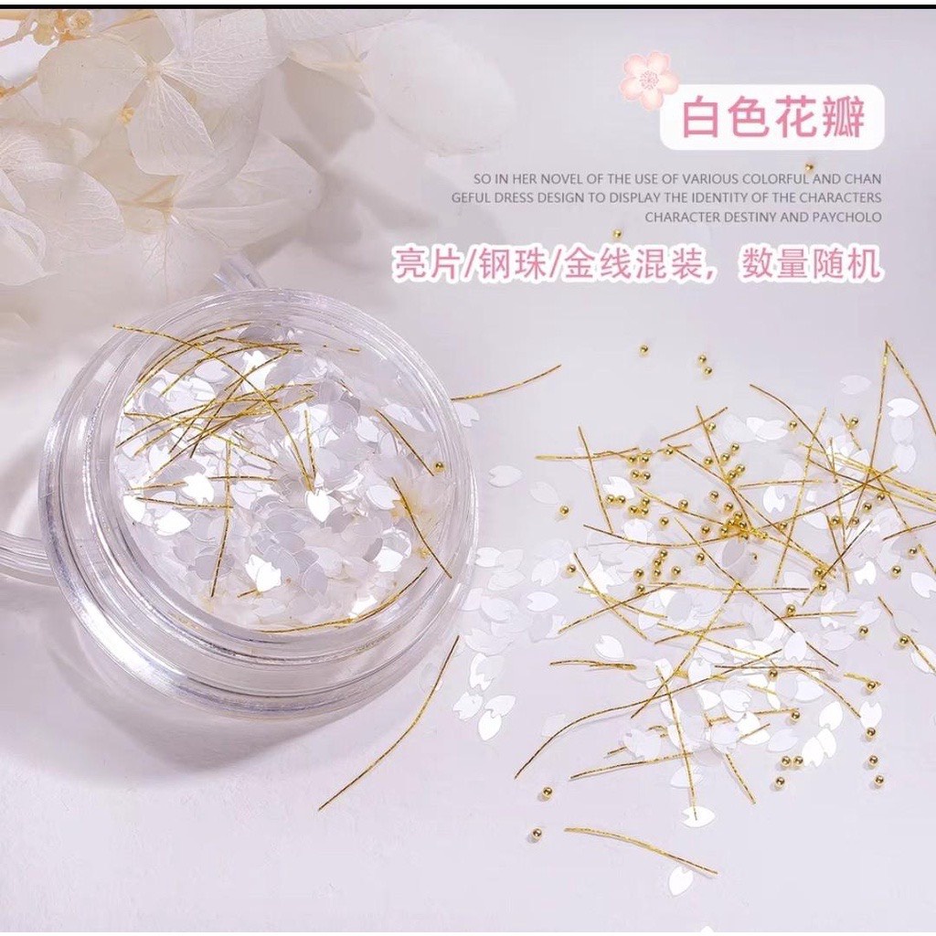 Hũ phụ kiện hoa trang trí móng nail