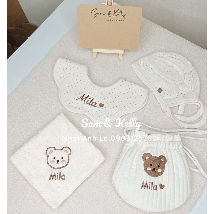 Khăn Mặt Organic Hình Gấu Hình Thỏ Thêu Tên Style Hàn