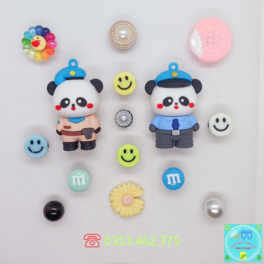 Bộ Sticker, Jibbitz, Charm 3D Cảnh Sát Panda Gắn Dép Cross Mẫu Mới Siêu Xinh Phụ Kiện Trang Trí Dép Sục Sẵn Nút Gắn
