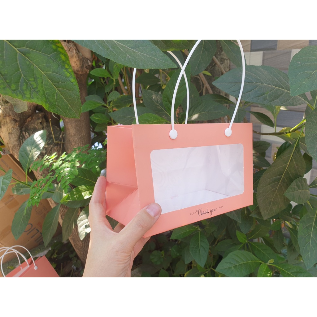 25 cái - Túi giấy mặt kiếng mica đựng yến, saffaron, quà tặng - Mẫu 60S Cam