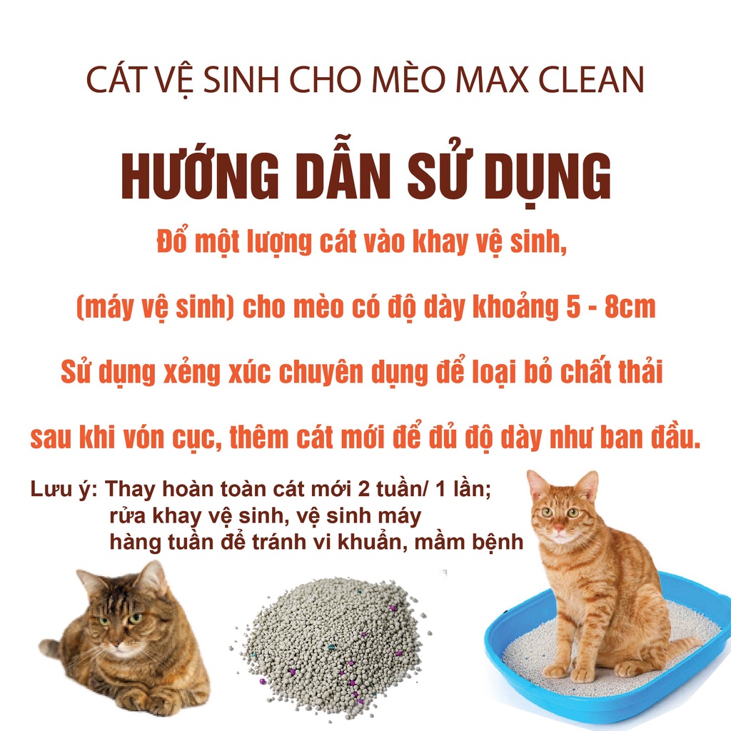 Cát vệ sinh cho mèo Max Clean, Cát đất sét Hương Cafe, siêu vón, ít bụi, khử mùi tốt, 4kg 8 lít - Max Clean