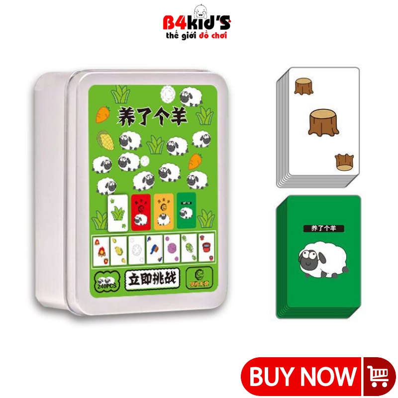Trò chơi nuôi cừu bông 480 thẻ bài giấy hộp inox vui nhộn B4KIDS