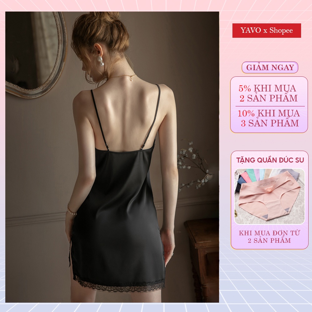 [FREESHIP] Đầm ngủ, váy ngủ lụa, chất liệu lụa hàn cao cấp phối ren mềm, có  tăng đơ điều chỉnh mã Vn45 | BigBuy360 - bigbuy360.vn