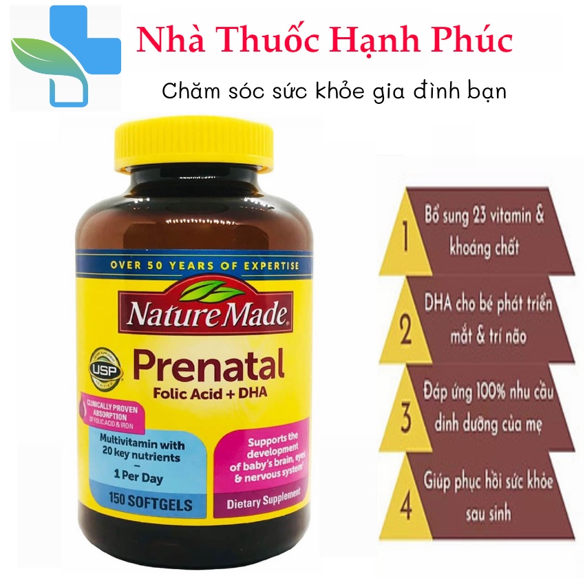 Viên Uống BÀ BẦU Nature Made Prenatal Multi +DHA 150 Viên