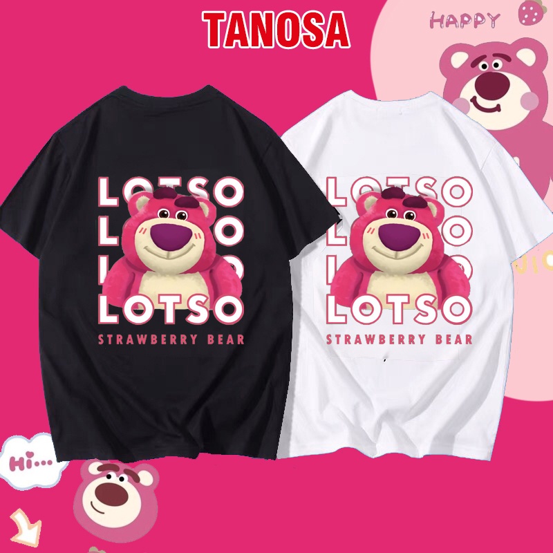 Áo thun cộc tay gấu Lotso cho bé trai gái TANOSA chất cotton, áo phông trẻ em unisex gấu dâu tây 1-8 tuổi