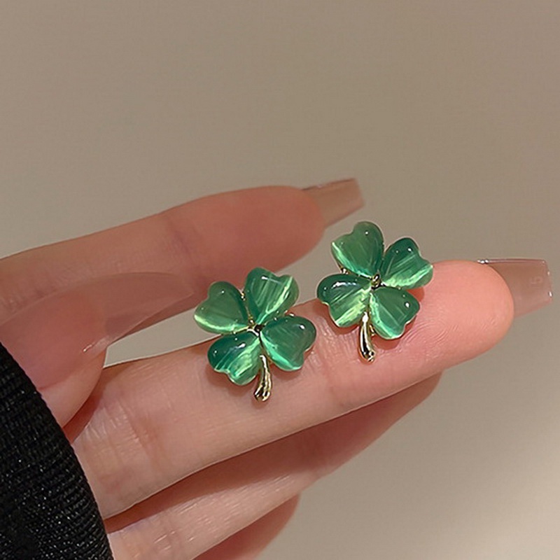 Bông Tai Hình Cỏ Bốn Lá Đính Đá Zircon Chất Lượng Cao Thời Trang Cho Nữ