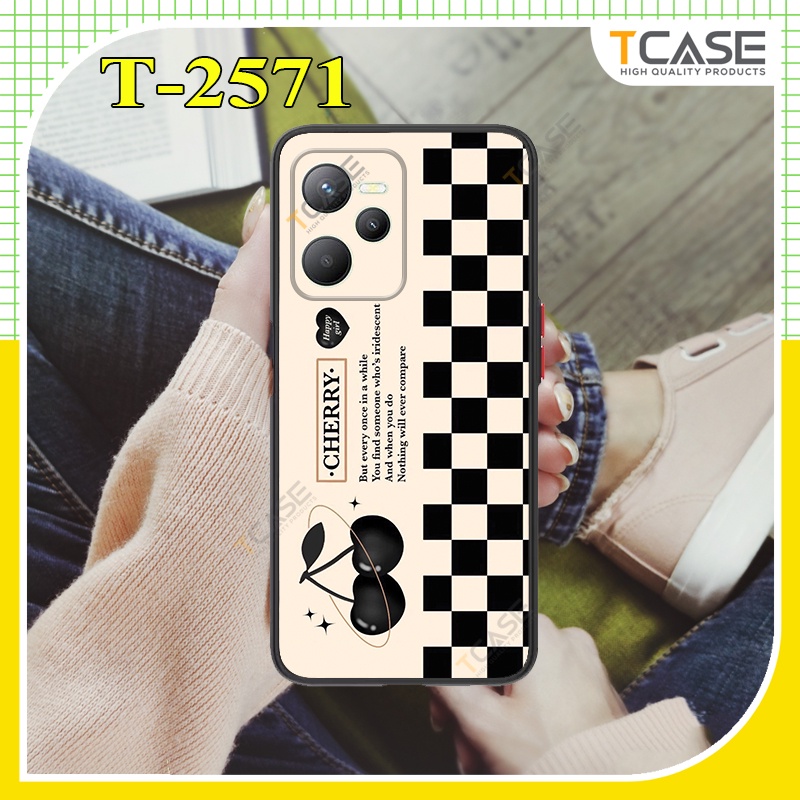 Ốp lưng Realme C35 in hình sọc caro và chery|Ốp chống sốc bảo vệ camera
