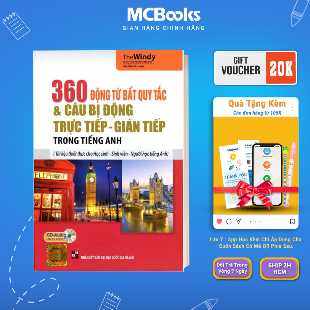 Sách - 360 động từ bất quy tắc & câu bị động trực tiếp - gián tiếp - Mcbooks