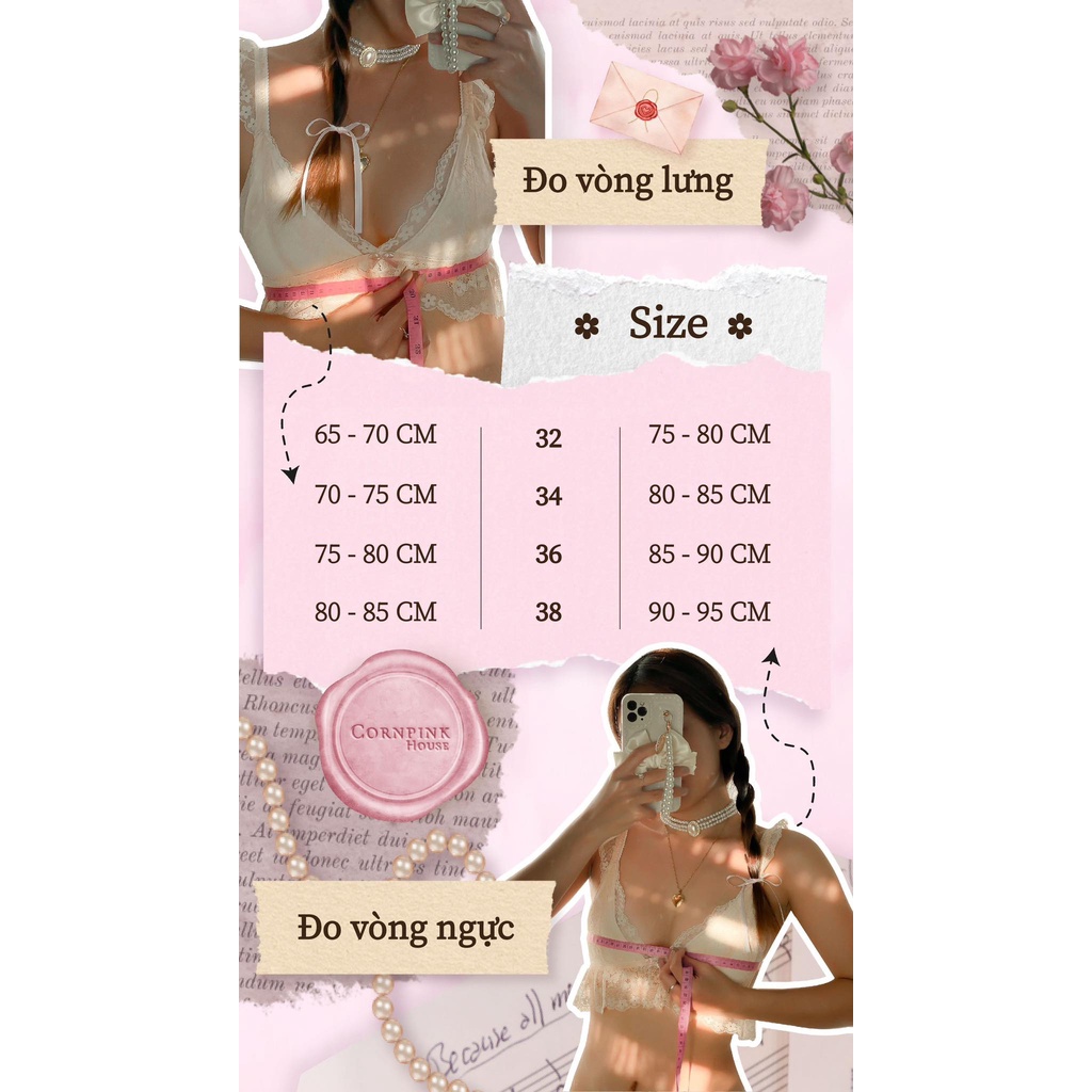 Cornpink House | Ann Bralette | Bộ đồ lót nữ ren hoa hồng đen cao cấp | Gợi cảm-Quyến rũ | Không gọng-Không mút