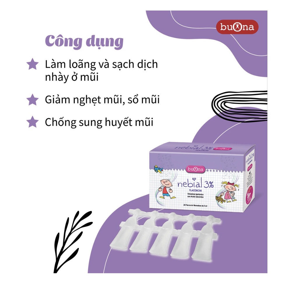 Dung dịch nhỏ mũi Nebianax 3% Flaconcini - Nước muối ưu trương