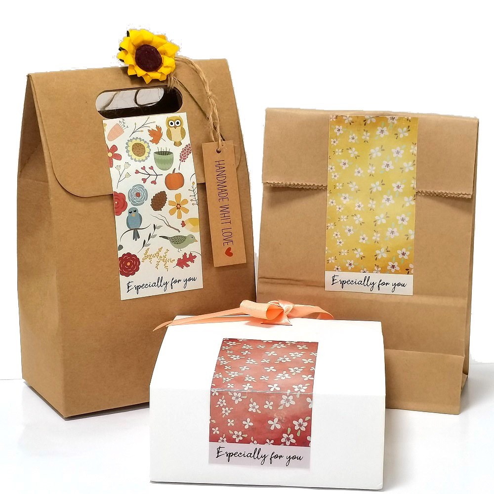 Tem niêm phong gói hàng, nhãn dán cảm ơn thiết kết hoa lá đen trắng cực đẹp