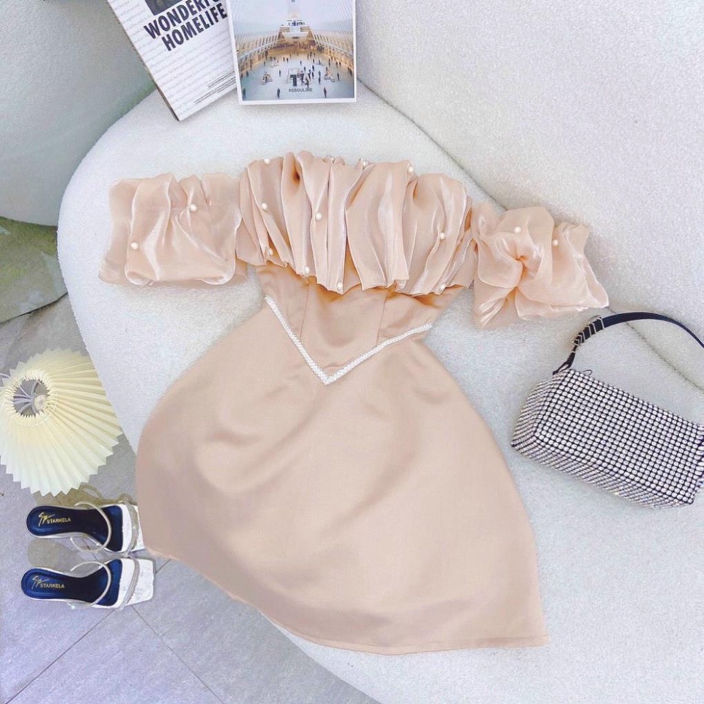 (Fom: <55kg)Đầm Hồng Bẹt Bèo Phồng Viền Ngọc  Đầm Bẹt Vai Bo Eo Tôn Vai Và Eo Bo Chun, Đầm Bo Phồng Loe Nhẹ Tiểu Thư Jl4 | BigBuy360 - bigbuy360.vn