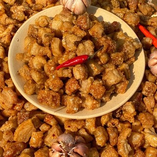 Tóp mỡ da giòn sốt mắm tỏi ớt 500gr